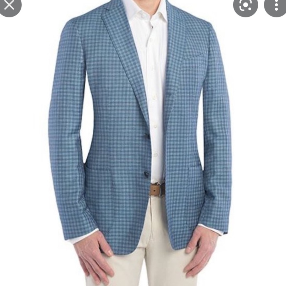 Bruno Magli Blue Luca Check Wool/Linen Men’s Blazer/ Sports Coat NWOT Size 30